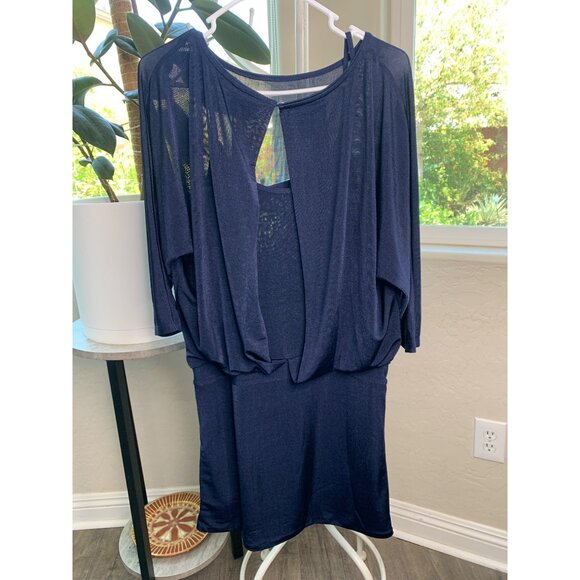 WHBM Navy Blousen Short Dress Size M NWOT Stretch Pullover Wrap 7174 Dolman - Picture 10 of 10